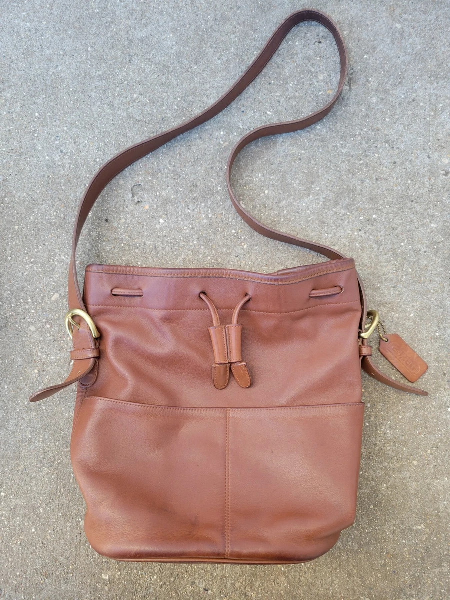 Brown leather bucket purse cheap