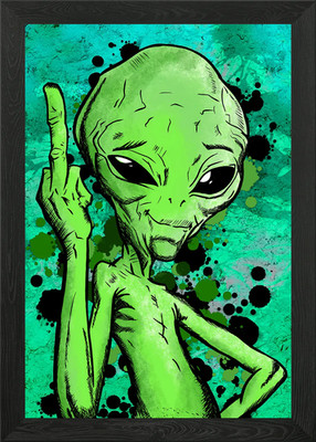 Antisocial Alien Drawing Framed Wall Art Poster Canvas Print Picture