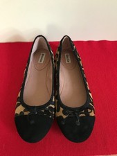 New Dune Leopard Print Ballet Flats with Black Bows & Toecaps - Eur 40