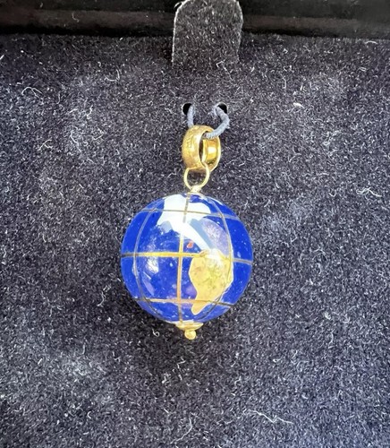 Michael Anthony Multi Gemstone Inlay 14K Gold Earth Globe Pendant - Picture 2 of 8