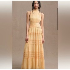 BHLDN Juniper Metallic Tiered Backless High-Neck Gown