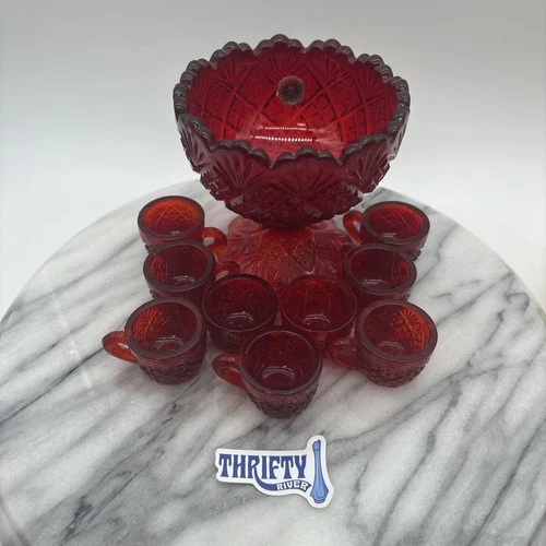 Vintage WESTMORELAND Ruby Red Child's mini Punch Bowl set 10 Piece