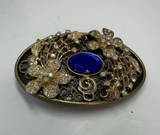 Buckle Rage Women s Belt Buckle Rhinestones Blue Center Gold Tone Bling shine