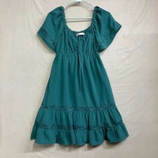 SO Goods For Life Women's Size Small Green Geneva Lace Trim Tiered Dress Plus