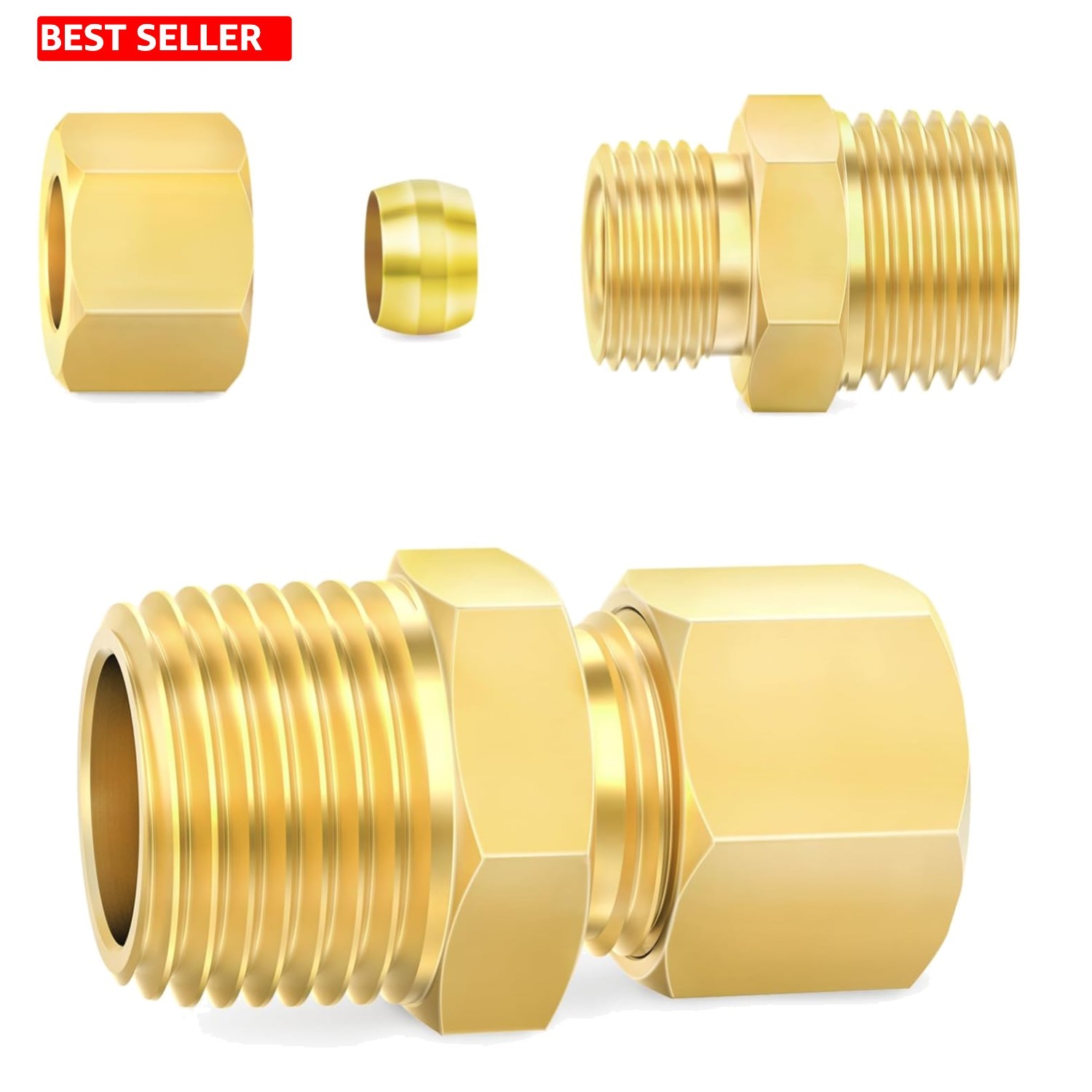 Brass Compression Tube Fitting 2 Pk 1/2x3/4 In OD NPT Male Union Connector Oil