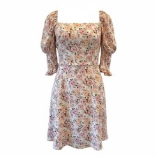 Coquette Rose Floral Square Neck Puff Sleeve Mini Dress Sz L Pre Owned