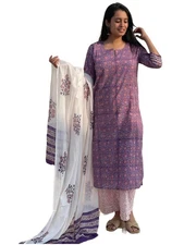 GoSriKi Women's Cotton Blend Straight Printed Kurta with Pant & Dupatta