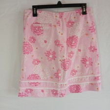Lilly Pulitzer skirt pink floral short trim 100 cotton sz 10 casual boho summer