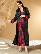 Muslim Open Kaftan Abaya Dubai Women Long Dress Kimono Evening Robe Islamic Sets