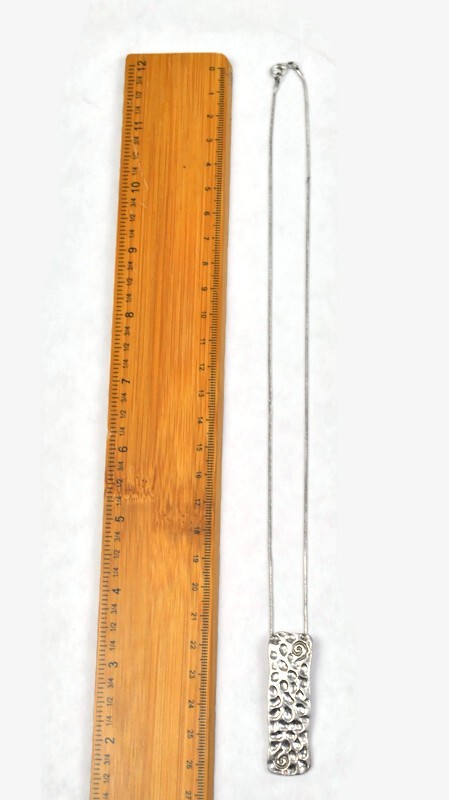 Silver Tone Chain Bar Necklace Rectangular Pendan… - image 10