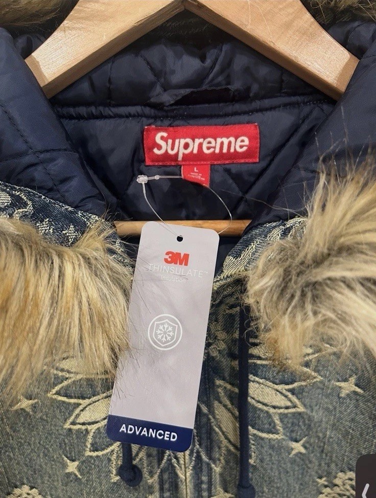 Supreme SS25 Bandana Jaquard Denim Hooded Work Jacket Size Large NWT image 3