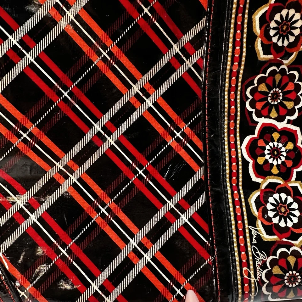 Vera Bradley Iconic Red Plaid & Retro Flower Women's Vinyl Multicolor Travel Bag - Image 4 of 4