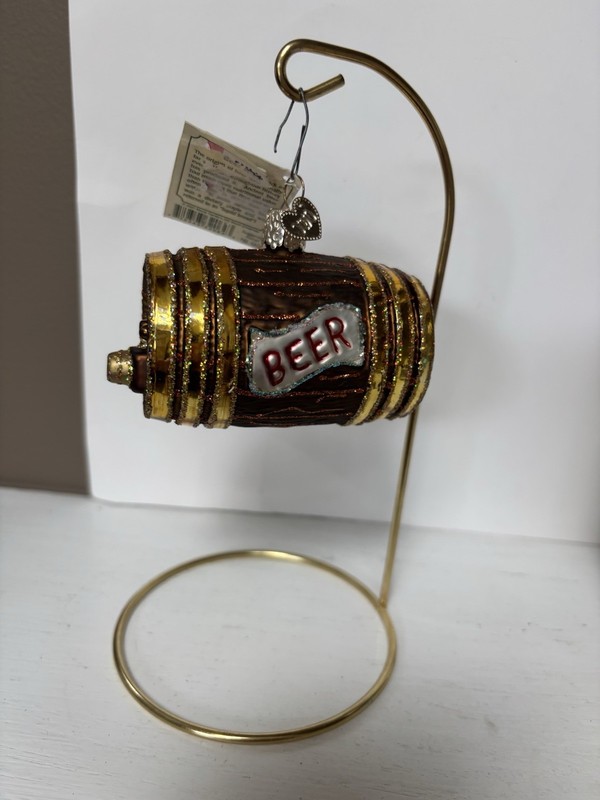 Vintage Old World Christmas Beer Keg Barrel Glass Ornament  2005