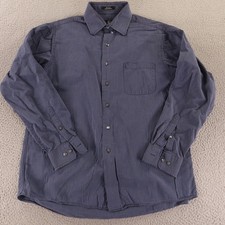 Calvin Klein Shirt Mens L 16.5 Blue Striped Cotton Long Sleeve Button Down Shirt