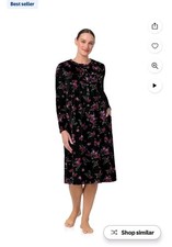 Aria Collections Nightgown Women's Size M 8/10 Velour Black Floral Lounge Wear