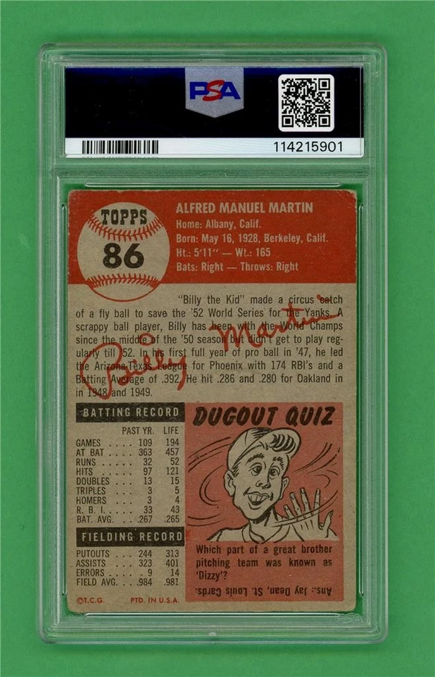 1953 Topps #86 Billy Martin * STRONG PSA Good 2 * New York Yankees baseball card - Image 2 of 2