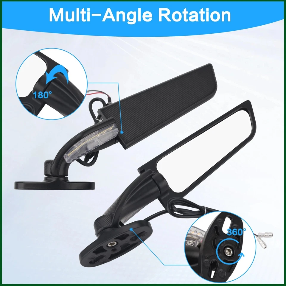 For Suzuki GSXR250R GSXR600 GSXR750 Adjustable Rearview Wind Wing Mirrors Lights Foto 4 de 4