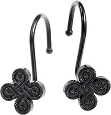 Black Shower Curtain Rings Hooks: Rust Proof Metal Shower Rings for Bathroom - F