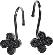 Black Shower Curtain Rings Hooks: Rust Proof Metal Shower Rings for Bathroom - F