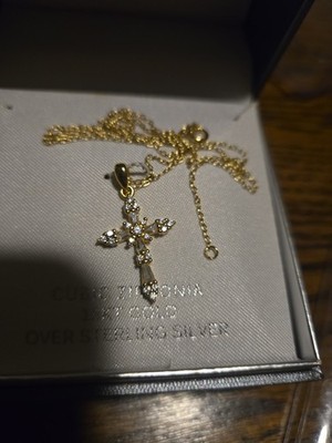 Primrose Cubic Zirconia 18kt Gold Over Sterling Silver Cross Necklace