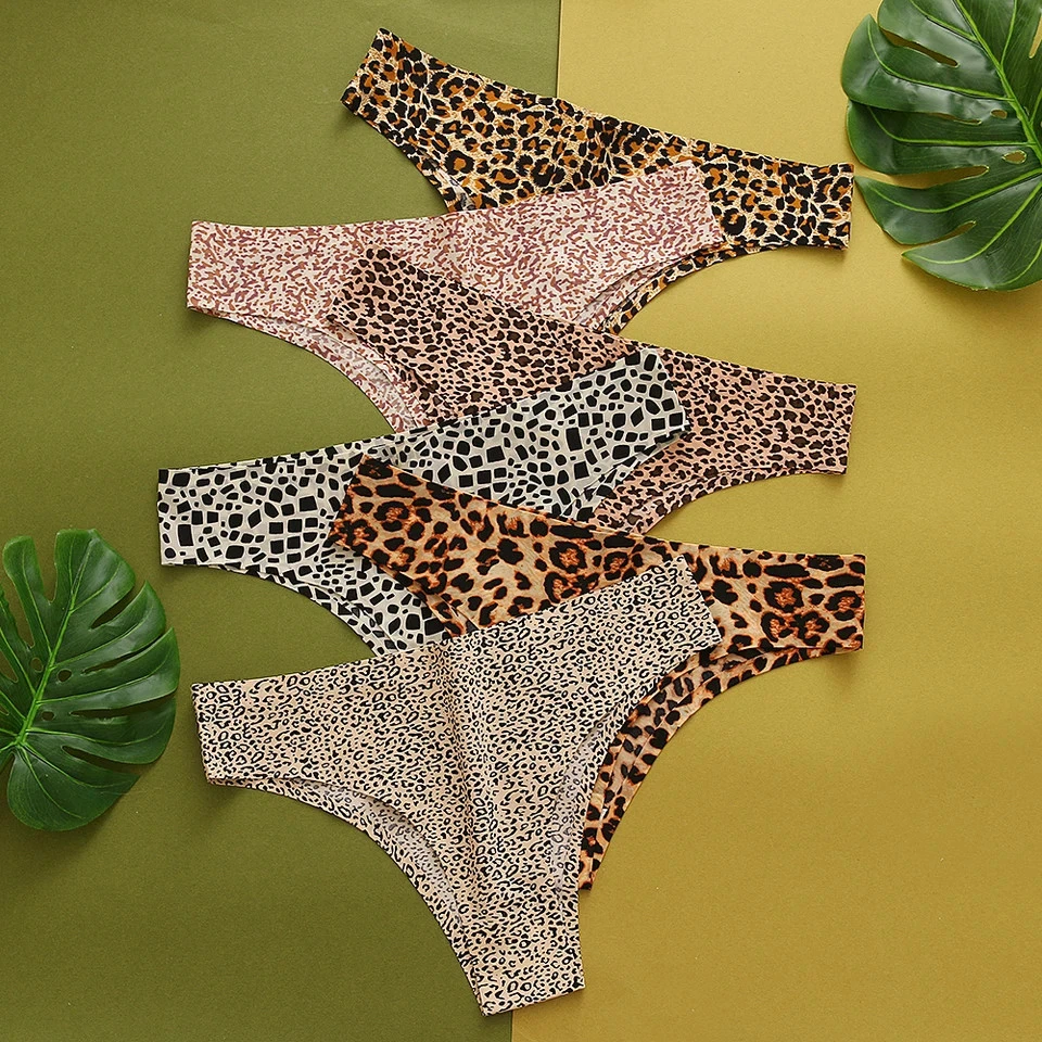 Leopard Thongs Ice Silk Women Seamless Printed Soft Sexy Underwear 3 Pack - Image 2 of 4