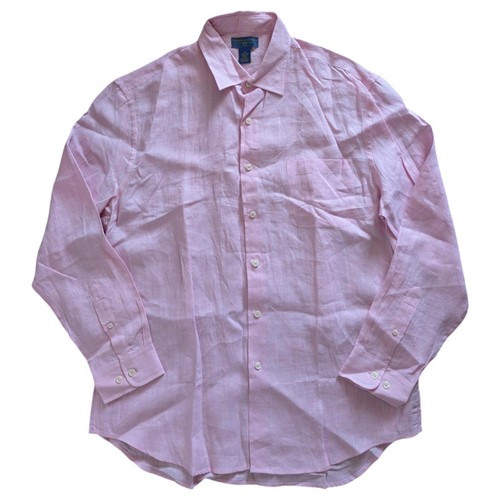 Joseph & Lyman Shirt Mens Medium Pink Linen Button Up Long Sleeve Pocket Dressy - Picture 2 of 8