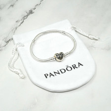 Pandora 925 Silver Snake Chain Bracelet Family Tree Heart Clasp Charm 16cm Pouch