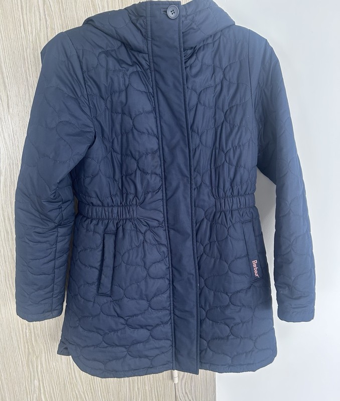 Barbour Girls Navy Hooded Coat Large 10/11 Nahla Mid Length Style