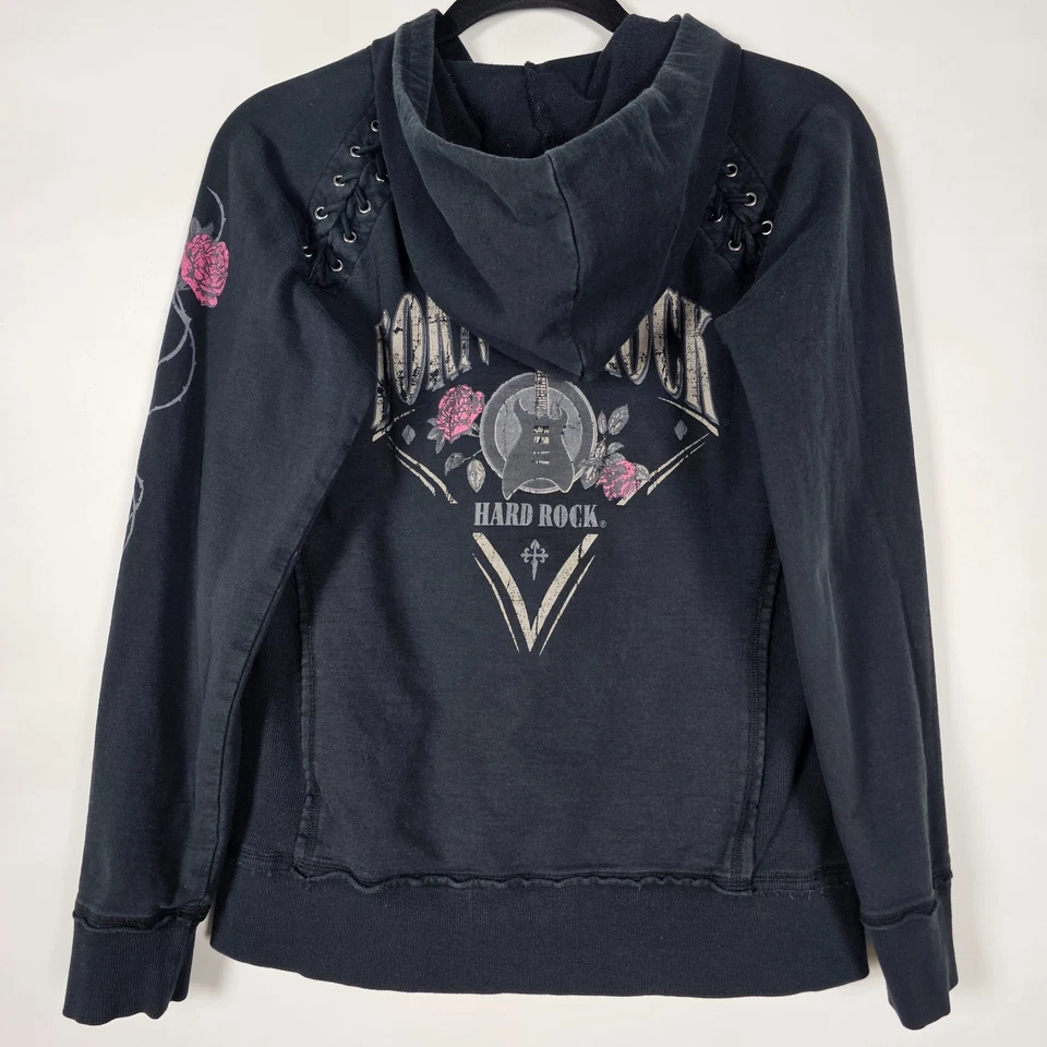 Hard Rock Hotel Los Cabos Lace Born To Rock Womens Large Full Zip Black Hoodie - Image 2 of 4