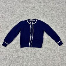 Tommy Hilfiger Kids Girls Size 7 Contrast Trim Cotton Cardigan Navy Blue White
