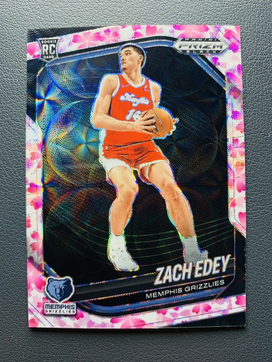 2024-25 Panini Prizm Black Zach Edey #64 RC Rookie Cherry Blossom Prizm /20 SSP