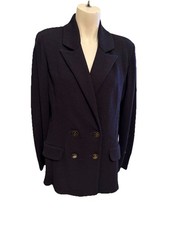 Austin Reed Womens Black Merino Wool Double-Breasted Santana Knit Blazer  12 14