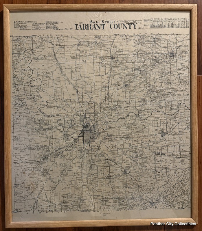 Scarce Large 1895 Sam Street's Map Of Tarrant County Texas Fort Worth Area