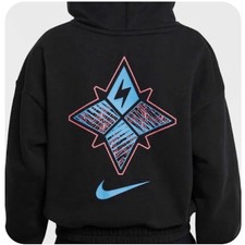 Nike Boys Black Pullover Hoodie Graphic Print Fleece Size L With Pockets