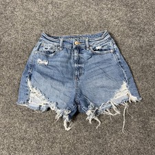 American Eagle Shorts Womens 0 Blue Denim Highest Rise Mom Distressed Cutoff
