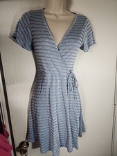 Caution To The Wind Anthro Dress Womens Medium Faux Wrap Blue S Cottage Prairie