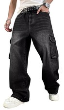 Men's Baggy Cargo Jeans Black Size Large Vintage Style Skater Style Baggy Pants