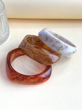 3pcs Multicolor Retro Acrylic Bangle Bracelet Set For Women