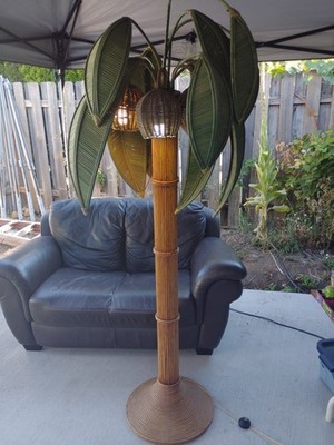 Authentic Vintage Rattan Palm Tree Floor Lamp, Mario Lopez Torres