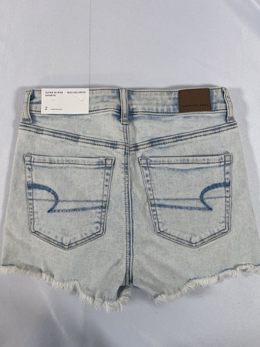 Short Taille Haute American Eagle – Taille 2, Délavage Clair, Poches Dentelle Crochet – Occasion Très Bon état