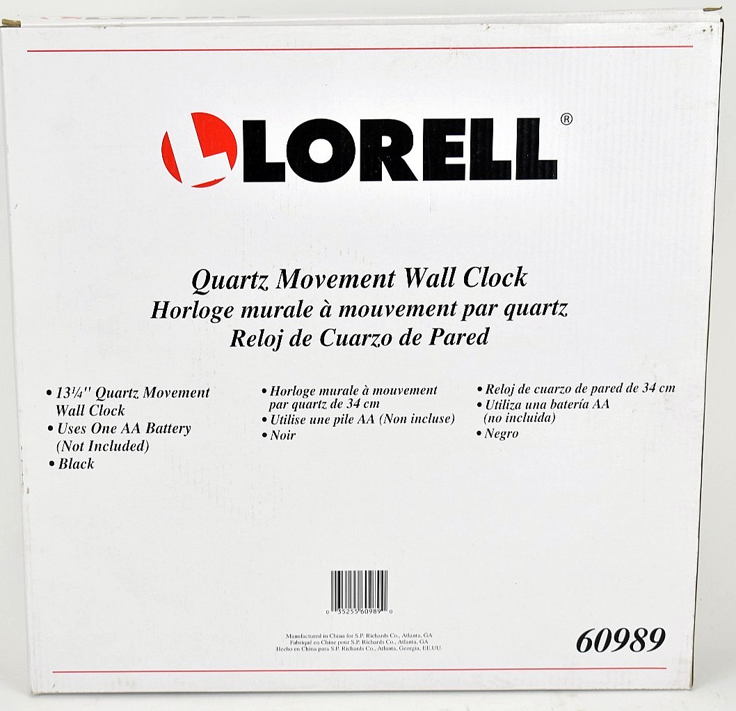 Lorell 60989 Quartz Movement Wall Clock 13.25" Analog Office Classroom