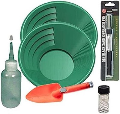 Sluice Monkey Green Gold Pan Panning Kit 14'' & 12'' Gold Pans