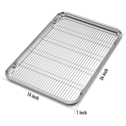 Large Set Baking Sheet and Cooling Rack Set, 24L x 16W x 1H inch Professional... - Picture 3 of 7