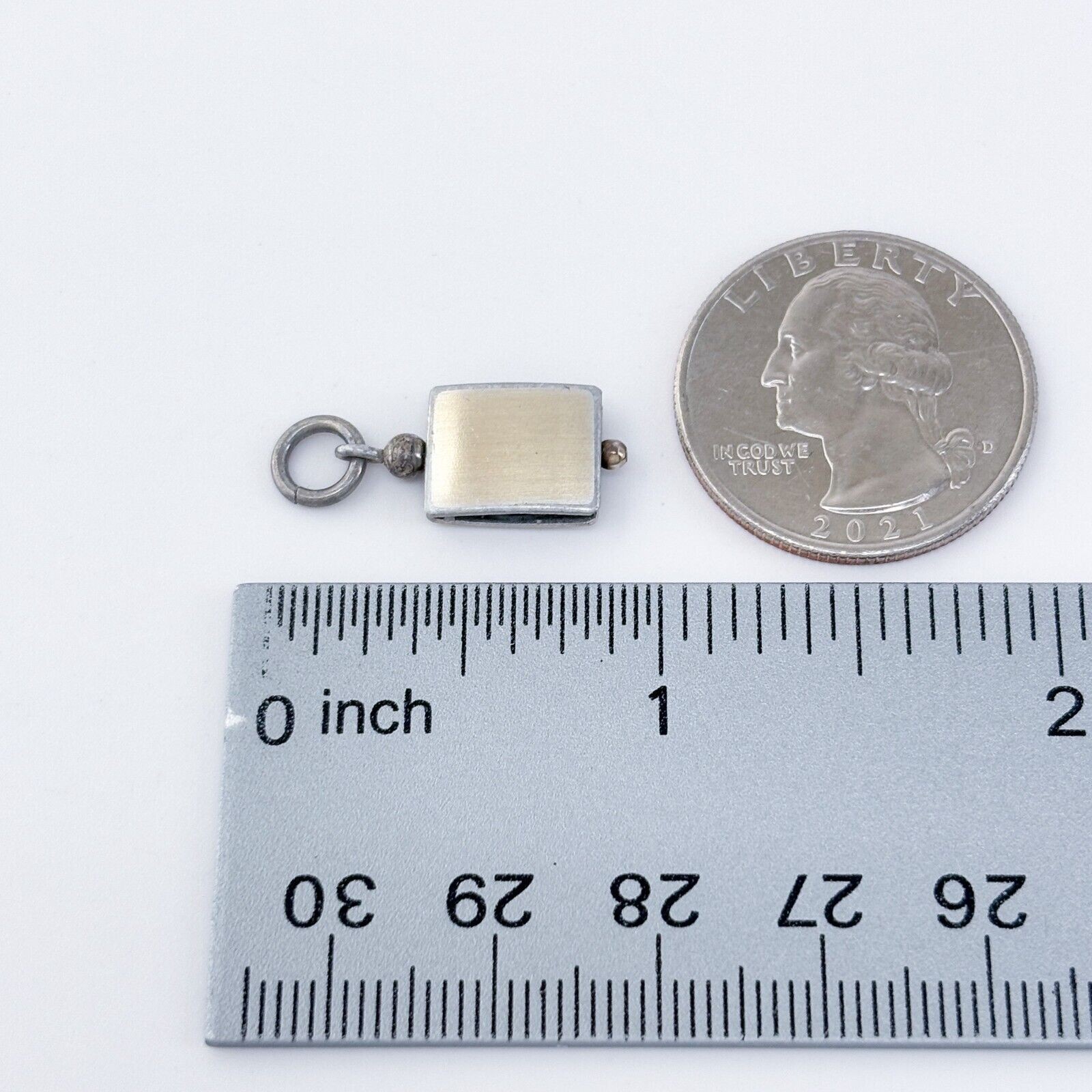 Estate Silver Tone Rectangular Charm Pendant - image 6