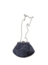 Vintage La Regale Navy Blue Glitter Fabric Evening Bag Clutch Silver Chain Strap