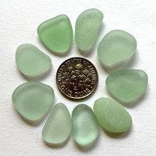 Surf Tumbled Sea Glass   Jewelry Quality" 9 Pastel Lt Green Pieces Medium