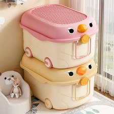 Kid's Cartoon Toy Storage Box, Building Block Organizer Box With Lid and Wheels