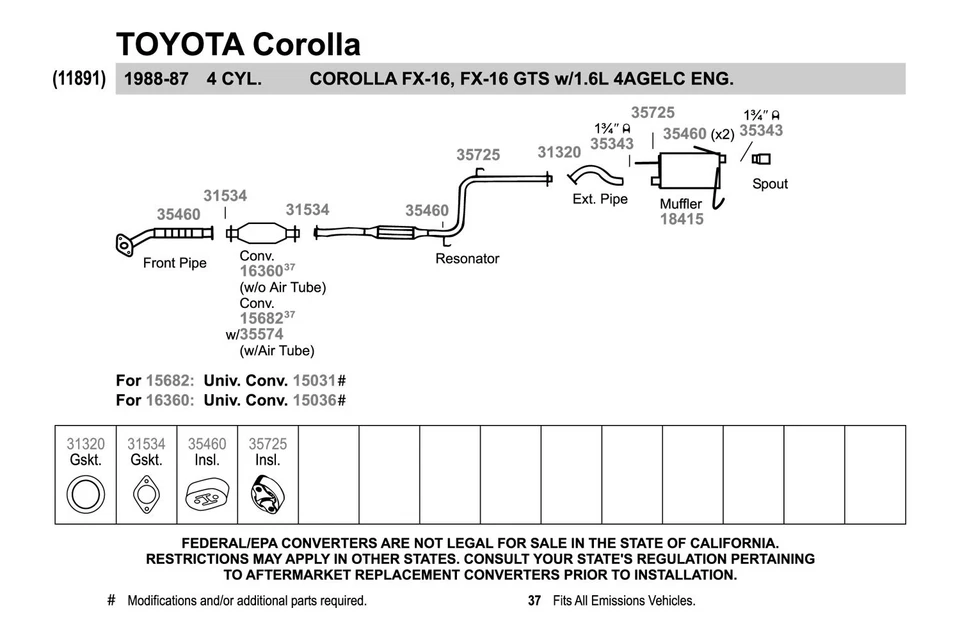 For Toyota Tacoma 95-04 Fiber w Steel Core Donut Exhaust Pipe Flange Gasket Foto 3 de 4