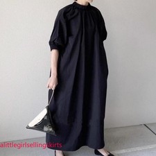 Japanese Womens Design Style Pocket Shirt Dress Loose Casual Oversize Maxi Dress