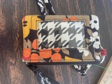 Vera Bradley ID Badge Holder Lanyard Neck Strap Keychain Black White Floral Wall